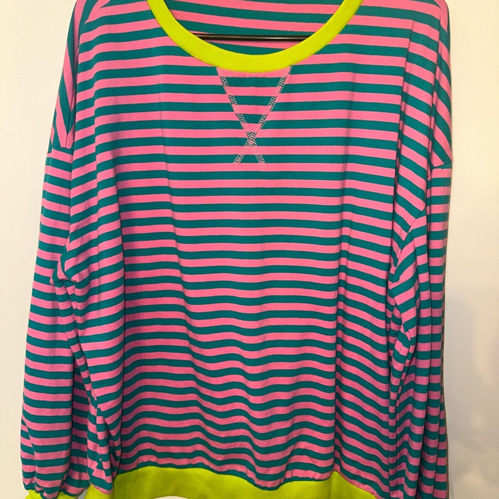 Striped Pink and Green Long Sleeve Top